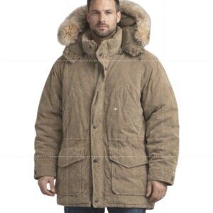 Vintage Rainforest Collection Coat Jacket Mens XL Tan Goose Down Coyote Fur Trim